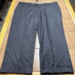 Berle Dress Pants Mens Sz 48 x 27 Solid Brown Flannel Wool Flat Front Trousers